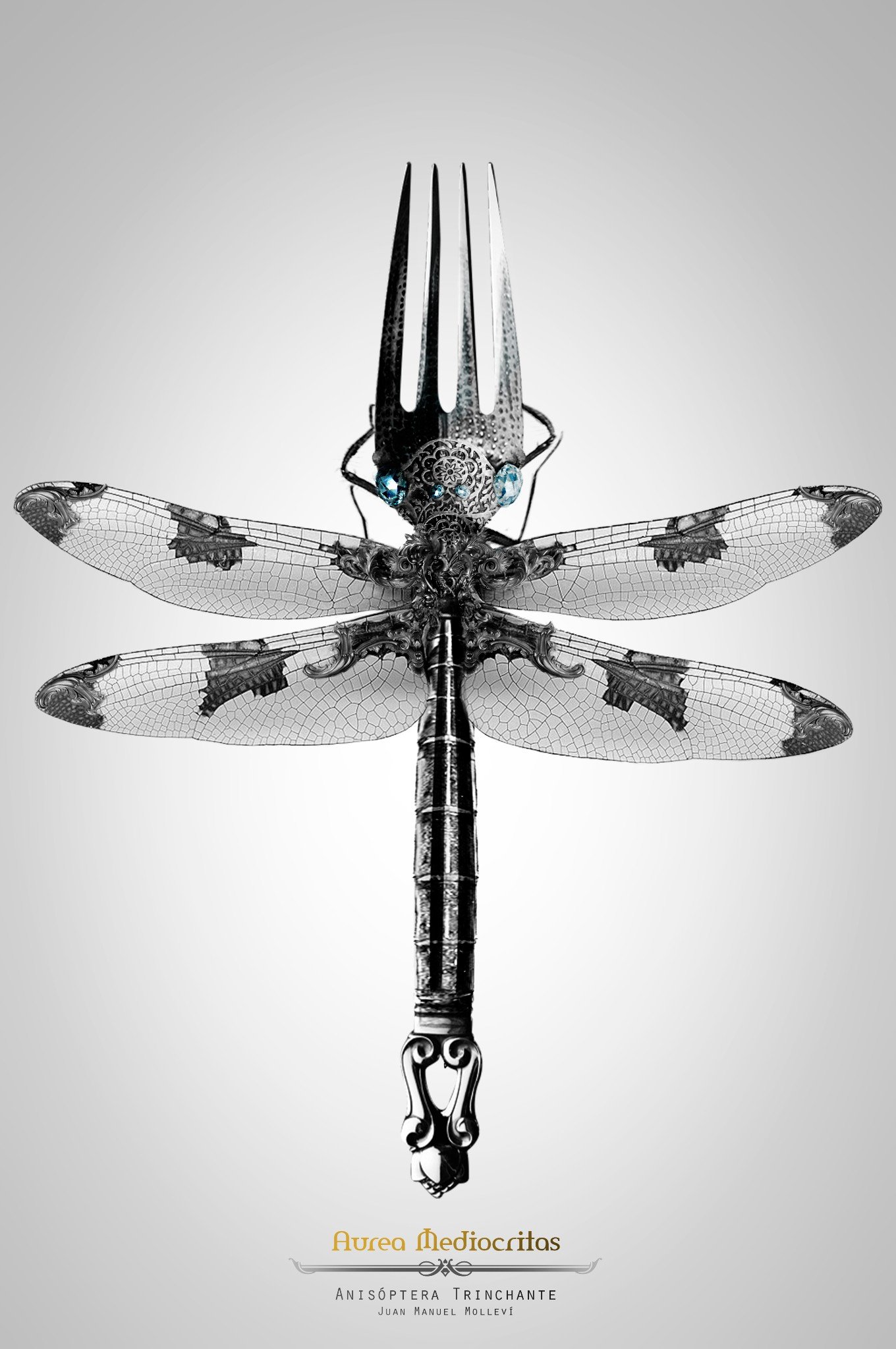 Anisóptera Trinchante insects, insect, steampunk, art, artist, molleví, bug, coleopter, beettle, beatle, dragonfly, fork, carmin, lipstick, clock, watch, spoon, silver, gold, golden, mechanical, ladybug, worm, animals, barroco, rococo, jewelry, jewels, parfum, spider, aracne, arachnid, black, dark, poison, bee, wine, design, stilish, luxury, scary, rubi, diamond, magic, fantasy, witch, wizard, macro, photoshop, handcraft, blacksmith, life