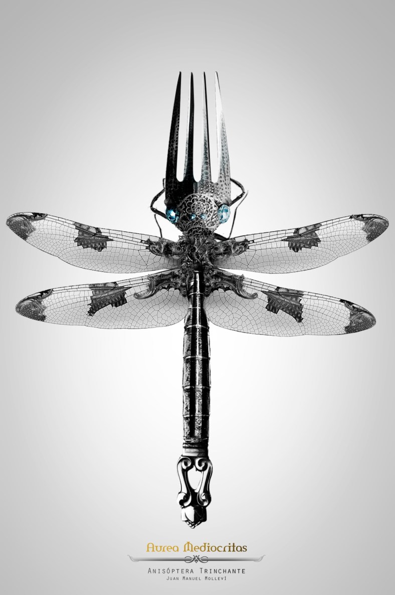 Anisóptera Trinchante insects, insect, steampunk, art, artist, molleví, bug, coleopter, beettle, beatle, dragonfly, fork, carmin, lipstick, clock, watch, spoon, silver, gold, golden, mechanical, ladybug, worm, animals, barroco, rococo, jewelry, jewels, parfum, spider, aracne, arachnid, black, dark, poison, bee, wine, design, stilish, luxury, scary, rubi, diamond, magic, fantasy, witch, wizard, macro, photoshop, handcraft, blacksmith, life